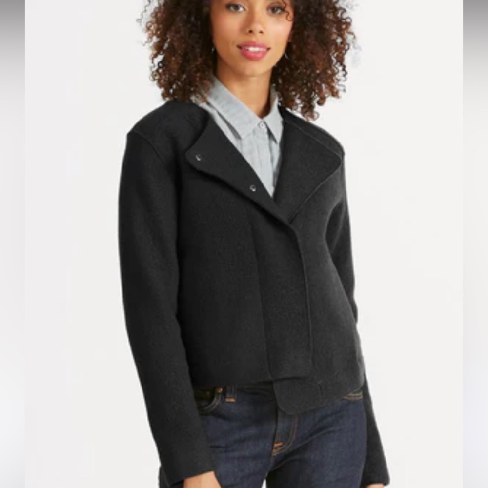 NAU Boiled Wool Jacket Black Asymmetric Hem Moto Small‎